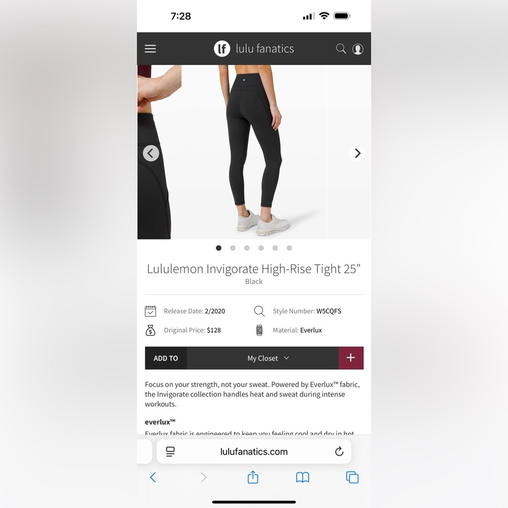 Lululemon Invigorate HR Leggings - 25”